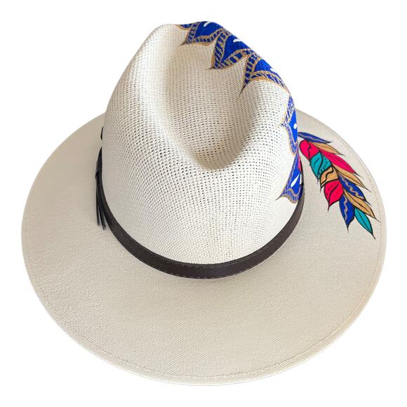 HAT MEXICAN Artisanal Hand Painted Fedora Mandala Sombrero Panama Bohemian White main image 7